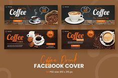 three facebook covers with coffee cups and cookies