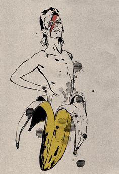 a drawing of a man holding a banana