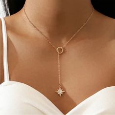 Brand New #N203 Elegant Star Lariat Necklace Gift, Elegant Star-shaped Lariat Necklace Gift, Elegant Star-shaped Lariat Necklace, Star-shaped Lariat Necklace With Adjustable Chain As Gift, Lariat Necklace With Star Charm For Gift, Gift Lariat Necklace With Star Charm, Delicate Wedding Jewelry, Eight Pointed Star, Anthropologie Necklace