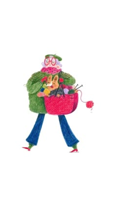 a drawing of a person carrying a basket