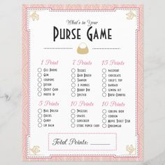 a pink and white printable game with the words, what's in your purse?