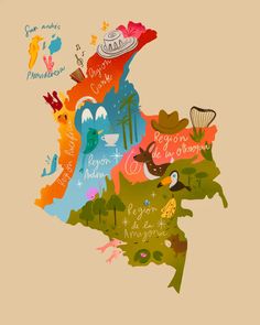 an illustrated map of mexico with all the major cities and their name written on it