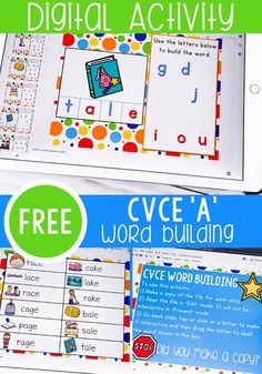 the cvce'a word building worksheet is shown on an ipad with text overlay