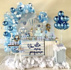 Hot Air Balloon Party Decorations, Double Birthday Parties, Hot Air Balloon Party, Christening Ideas, Baby Boy Themes, Farm Themed Birthday Party, Adventure Baby Shower