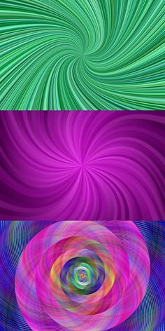 three different colored swirls are shown in the same color scheme, each with an image of