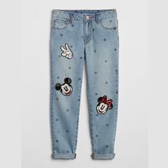 Gap Kids X Disney Collection Girlfriend Jeans Regular Size 18 New With Tags Dry Creek Turquoise Jewelry, Mickey Mouse And Minnie Mouse, Disney Outfit, Painted Jeans, Girlfriend Jeans, Stylish Pants, Jean Trends, Kids Denim, Painted Clothes