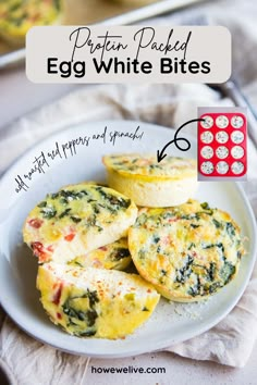 an egg muffin with spinach and cheese on a white plate