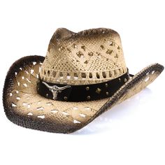 PRICES MAY VARY. Material: This cowboy / cowgirl hat is made of high-quality 100% natural straw material, environmentally friendly. Size: 14.9 inch x W:12.2 inch x H: 5 inch. 4 inch deep crown, 3.5 inch wide shapeable brim. One size with Elastic Band in side, whether you have a small or large head, these straw cowboy hats are designed to fit comfortable for women and men. With adjustable hatband for a comfortable fit. This cowboy/cowgirl hat won't blown off when it gets windy. Enjoy a comfortabl Western Style Sun Hat For Rodeo, Black Country Straw Hat For Western-themed Events, Western Style Straw Cap For Country Events, Black Country Style Straw Hat For Western-themed Events, Western Straw Cap Hat For Outdoor, Western Straw Cap For Outdoor, Western Style Straw Cap For Outdoors, Western Style Straw Cap For Outdoor, Black Country Style Straw Hat For Rodeo