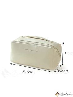 BirdinBag - Beige Cosmetic Bag with Stylish Letter Print - 1 Piece Everyday Large Capacity Rectangular Case Bag, Cream Box Bag With Removable Pouch, Large Capacity Phone Bag For Travel, Versatile Beige Phone Bag For Travel, White Portable Phone Bag For Travel, Large Capacity Rectangular Travel Bag, Everyday Rectangular Cosmetic Bag With Removable Pouch, Beige Rectangular Phone Bag With Zipper Closure, Rectangular Beige Phone Bag For Travel