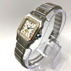 The Cartier Santos de Cartier Galbee 18K Gold and Stainless Steel Women's Diamond Watch 24mm 0.54ct is a timeless classic. This Luxurious Cartier watch is pre-owned, in excellent condition, and comes in an original box with a full warranty from ItsHot.com. Whether you're looking for a classic timepiece or a luxurious statement piece, the  Cartier Santos de Cartier Galbee 18K Gold and Stainless Steel Women's Diamond Watch 24mm 0.54ct is the perfect choice. Each watch can be additionally customize Cartier Santos Galbee, Diamond Jewelry Store, Gold Watches Women, Cartier Santos, Cartier Watch