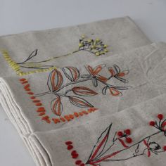 Delicate Flower Embroidered Cotton Napkins Set of 4 - Holistic Habitat Clothes Embroidery, Table Clothes, Embroidered Napkins, Embroidery Patterns Vintage, Printed Napkins, Embroidery On Clothes, Crochet Cross, Vintage Embroidery, Cotton Napkins