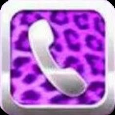 an animal print icon with a phone in the middle and purple leopard spots on it