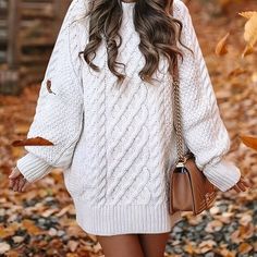 Cable Knit Sweater Dress, Preppy Sweater, Elegant Sweater, Sweater Season, Office Fashion Women, Winter Pullover, Estilo Preppy, Sweater Dresses, Stylish Sweaters