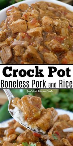 this crock pot boneless pork and rice casserole is an easy weeknight meal