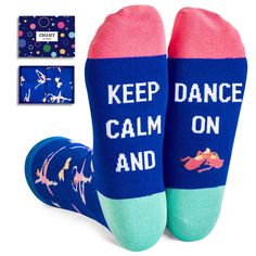 PRICES MAY VARY. DANCE SOCKS: Blue dancer socks with different ballerinas on them. It is the best gift choice for ballet and dance lovers. And the bottom of socks is sewn with a Hilarious Hidden Message:"KEEP CALM AND DANCE ON". SIZE AND CONTAINER: Our dance socks for women are one-size-fits-most. They are made to fit shoe sizes 6-12 and sock sizes 8-13. Each gift box comes with one pair of amusing socks. PREMIUM COMFORT: Crafted from a blend of 80% cotton, 15% polyamide, and 5% elastane, our no Dance Teacher Appreciation Gifts, Dance Mom Gifts, Dancer Gifts, Dance Team Gifts, Sports Socks Women, Dance Coach, Dental Assistant Gifts, Ballerina Gift, Dance Socks