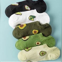 *Brand New* Set Of 4 Avocado Print Ankle Socks 4 Pair Cozy Avocado Socks - Indidually Wrapped Pairs. Super Cute! Great For All Ages! Material: Polyester One Size Fits Most *Includes All Colors In First Pick Except White Avocado Socks, Kawaii Socks, Socks Ankle, Cute Avocado, Womens Summer Shorts, Funky Socks, Comfy Socks, Men Socks, Invisible Socks