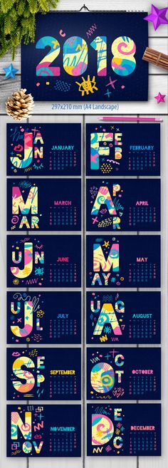 an image of a calendar with the numbers in different colors and font styles on it