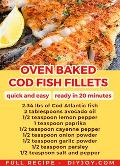 an advertisement for oven baked fish fillets with instructions to make them easy and delicious