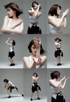 the woman is posing in various poses for photoshoots and has her hands on her hips