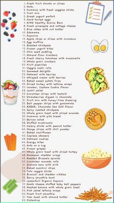 a list of food that includes fruits, vegetables and other things to eat for breakfast