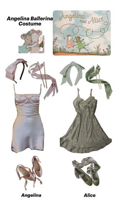 an assortment of clothes and shoes for children to wear on the occasion of angeline ballerina