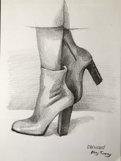 a pencil drawing of a high heeled shoe