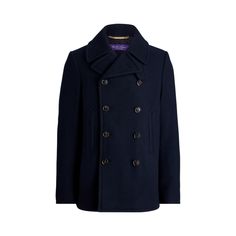 This season Purple Label modernizes the iconic peacoat with clean lines and a soft shoulder. It is expertly tailored in Italy from a double-faced fabric and finished with leather trim.  This style is available in additional colors fabrics or materials through our Made-to-Order service. For more information please book an appointment with your local Ralph Lauren store. Men Peacoat, Ralph Lauren Store, Designer Jackets For Men, Outdoor Jackets, Purple Label, Ralph Lauren Purple Label, Ralph Lauren Home, Jacket Design, Ralph Lauren Men