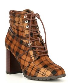 Women's Shoes | Dillard's Target Patchwork Boots, Flannel Boots, Plaid Boots, Brown Leather Ankle Boots, Leather Western Boots, Block Heel Ankle Boots, Fancy Shoes, Buckled Heels, Black Leather Ankle Boots