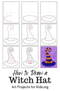 how to draw a witch hat for kids