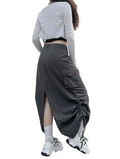 Dodobye Retro Women Long Cargo Pocket Baggy Skirts Side Drawstring Low Rise Solid Pockets Hip Hop Straight Skirts Y2k StreetwearSPECIFICATIONSBrand Name: DodobyeMaterial: POLYESTERMaterial: SPANDEXStyle: vintageOrigin: Mainland US(Origin)Fabric Type: JERSEYWaistline: empirePattern Type: SolidSilhouette: A-LINEDresses Length: Ankle-LengthDecoration: nonePlace Of Origin: US(Origin) (mainland)is_customized: NoGender: WOMENAge: Ages 18-35 Years OldProduct AttributeMaterial: PolyesterType: ClothingSt Casual Gray Long Skirt, Casual Long Gray Skirt, Skirts Y2k, Skirt Y2k, Hip Hop Outfits, Retro Women, Cargo Pocket, Straight Skirt, Y2k Streetwear