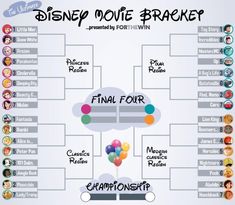 the disney movie bracket for final four is shown in this graphic above it's names