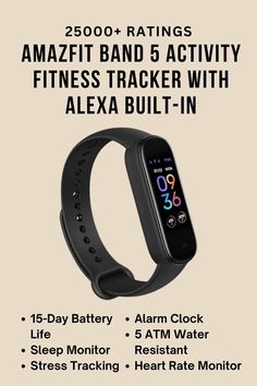 Amazfit Band 5 Activity Fitness Tracker with Alexa Built-in, 15-Day Battery Life, Blood Oxygen, Heart Rate, Sleep & Stress Monitoring, 5 ATM Water Resistant, Fitness Watch for Men Women Kids. Calorie Tracker, Affiliate Products, Workout Space, Fitness Tools, Watch For Men, Fitness Watch, Kids Black