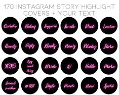 the instagram story highlight covers and your text is shown in pink on black background