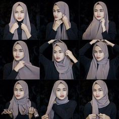 Square Hijab Tutorial, Hijab Fashion Casual, Style Hijab Casual, Full Black Outfit, Hijab Stile, Tutorial Hijab Pashmina, Rok Outfit