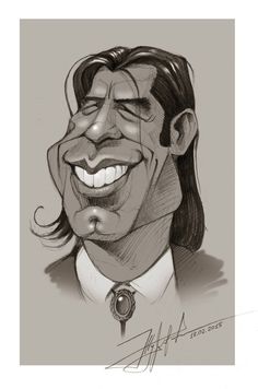 a caricature drawing of a smiling man