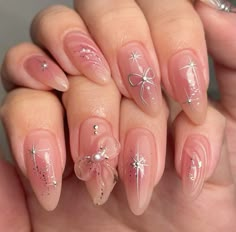 #nails #nailart #coquette Custom Press On Nails, Nagel Tips, New Year's Nails, Stick On Nails, Nailed It, Star Butterfly, Pink Design, False Nail