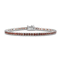 This elegant line bracelet is adorned with fiery round garnets that sparkle within links of sterling silver. The bracelet measures 7.25 inches and secures with a box clasp. Neil Lane Engagement Rings, Diamond Band Engagement Ring, Fan Jewelry, Eternity Ring Gold, Gold Anklet, Mens Gold Bracelets, Gold Ring Sets, Box Clasp, Bracelet Sterling Silver