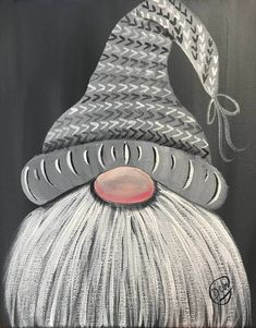 a painting of a white beard wearing a knitted hat with a red eye patch