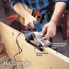 a man working on a piece of wood with a power tool and an electric sander