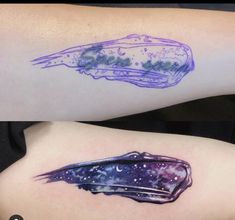 two tattoos that have been drawn on each other, one with an object in it