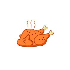 a roasted chicken on a white background with steam coming out of it's side