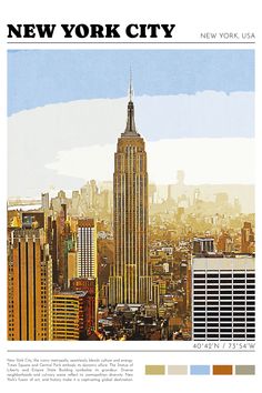 the new york city skyline is shown in this color scheme, as well as buildings and skyscrapers