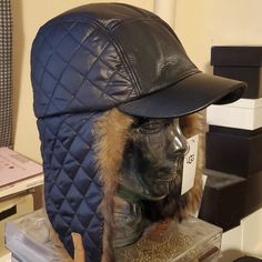 Ugg Bomber Leather/Quilt Hat With Real Fur. Can Be Worn Different Ways. Is Also Unisex One Size Fits All. But I Will Say Is Between S/M Size. New With Tags. Leather Winter Hat Fitted, Winter Leather Hat, Fitted Leather Winter Hat, Designer Black Winter Hat, Ugg Accessories, Ugg Black, Mens Uggs, Real Fur, One Size Fits All