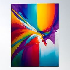 an abstract painting with multicolors and white background poster