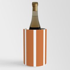 an orange and white striped wine bottle holder