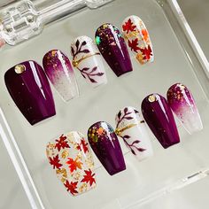 Gel Fake Nails, Nails Purple, Fall Nail Art Designs, Football Food, I Love Nails, Fall Nail, Love Nails