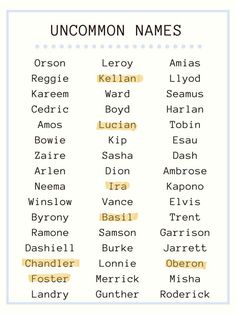 the names of uncommon names in english