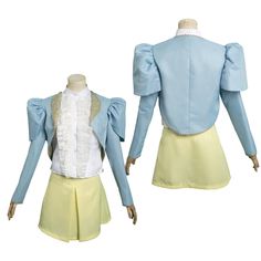 the princess and the frog cosplay costume is shown in two different outfits, one with