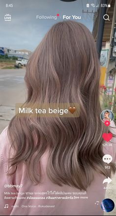 Light Beige Brown Hair Balayage, Creamy Beige Brown Hair, Milky Tea Blonde Hair Color, Milk Tea Beige Hair Balayage, Milk Beige Balayage, Milk Tea Beige Hair Color Balayage, Hair Color Ideas Milk Tea, Milk Tea Beige Hair Highlights, Hairdye Ideas Blonde