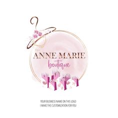 the logo for anne marie boutique is shown in pink and purple flowers on a white background